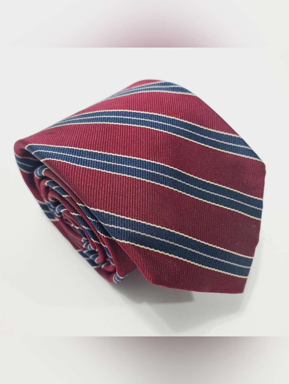 Berman-Bach Men's Silk Neck Tie Burgundy Stripe Pattern Organzine Warp Repp